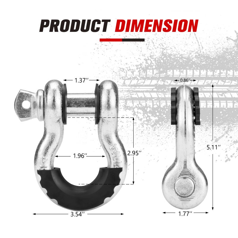 FieryRed 3/4 Inch D Ring Shackle 22,046Ibs Break Strength with 7/8 Inch Locking Pin,Black Isolator Washer Kits to Use with Tow Strap,Pack of 2 - Image 3